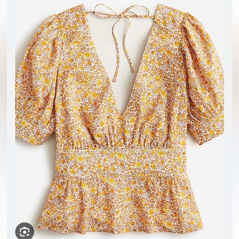 J. Crew Puff Sleeve V Neck Top Scattered Blooms Sz 4